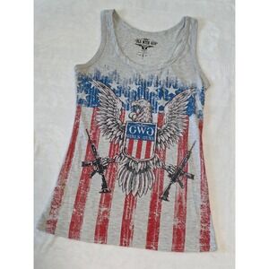 Girls With Guns Patriotic Eagle American Flag Racerback Tank Top Gray Large